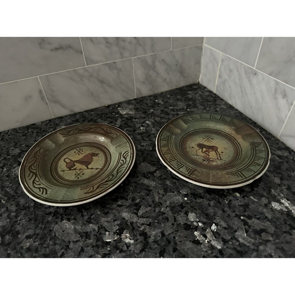Pair Of Keramikos Athens Greece Pottery Ashtray Trinket Dish Stamped Marked VTG